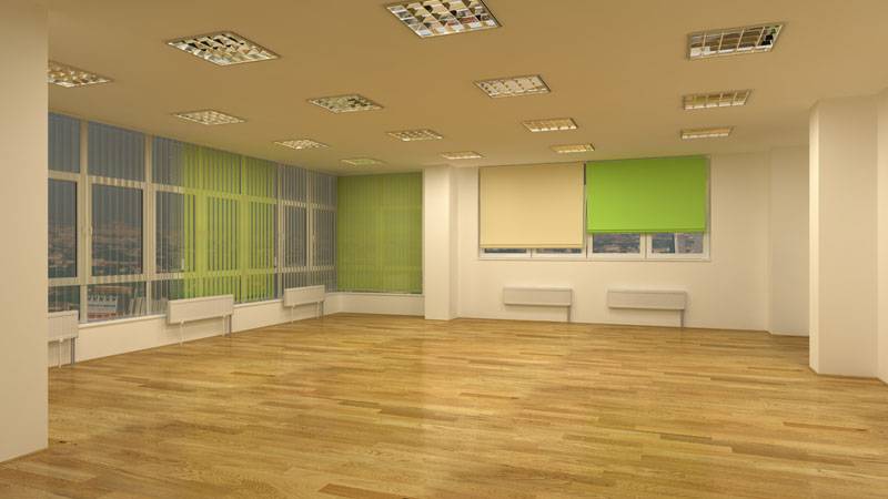 Empty office space with wooden floor